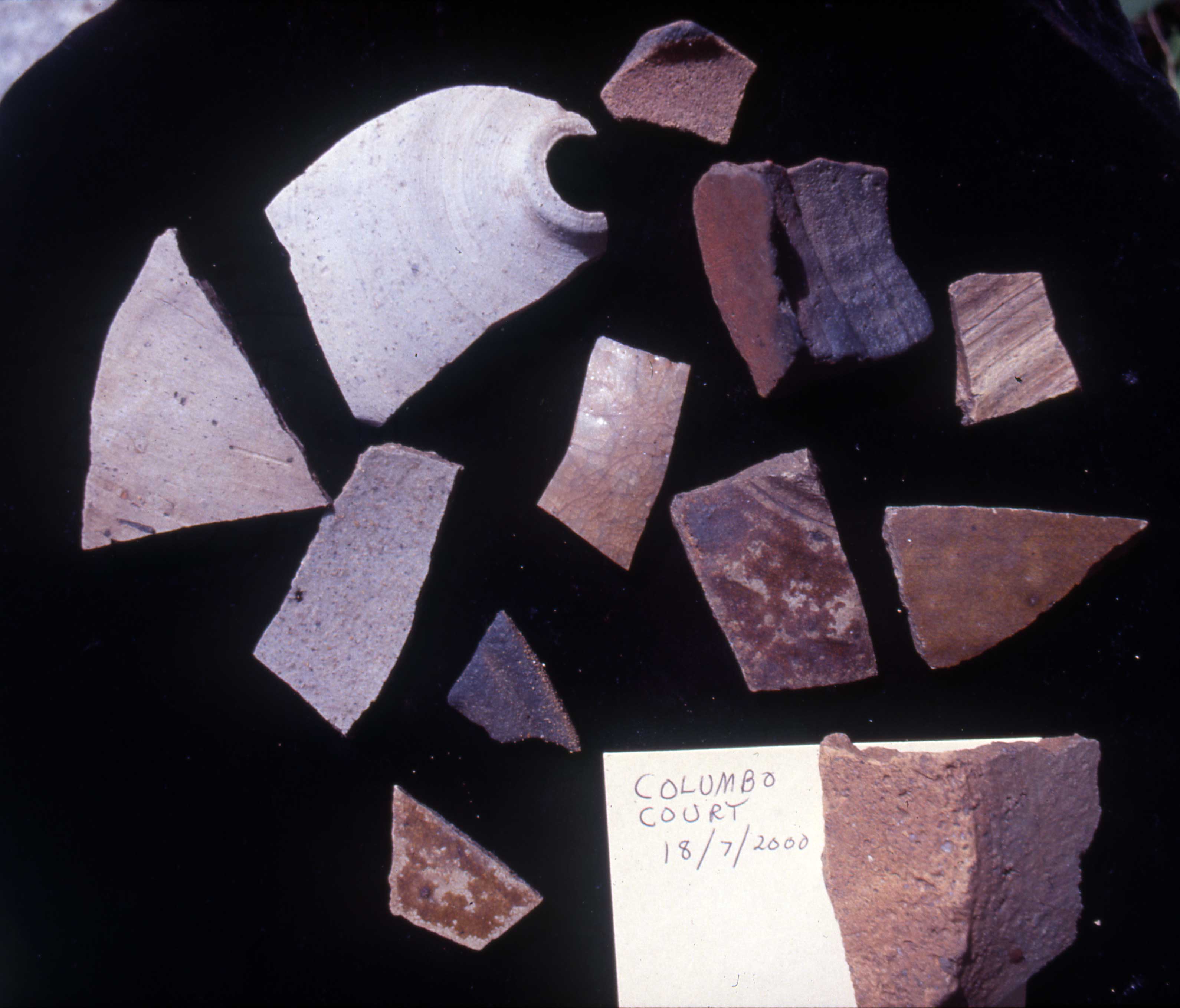 July 18 2000 stoneware and earthenware recovered from soil excavated by backhoe.