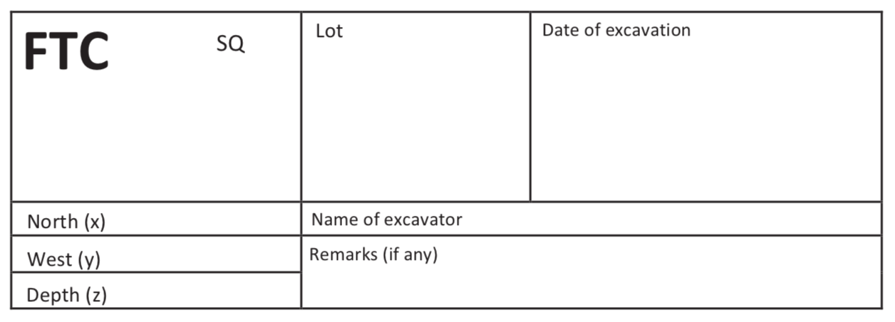 Figure 3. Fort Canning Site Excavation Tag