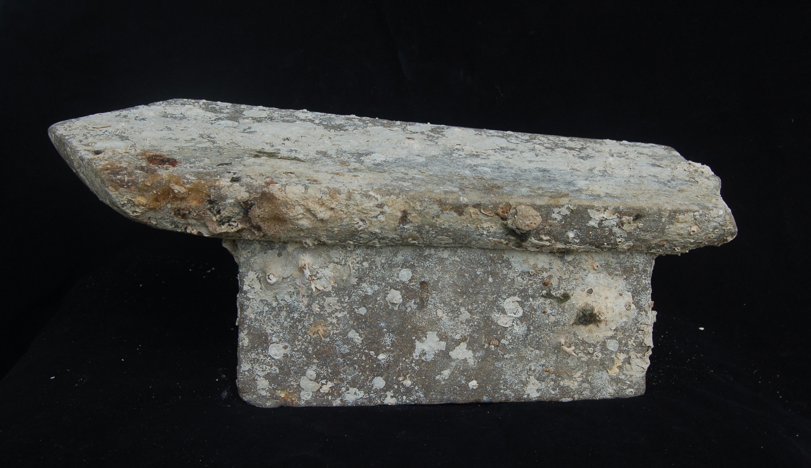 A coral-encrusted Southeast Asian grindstone.