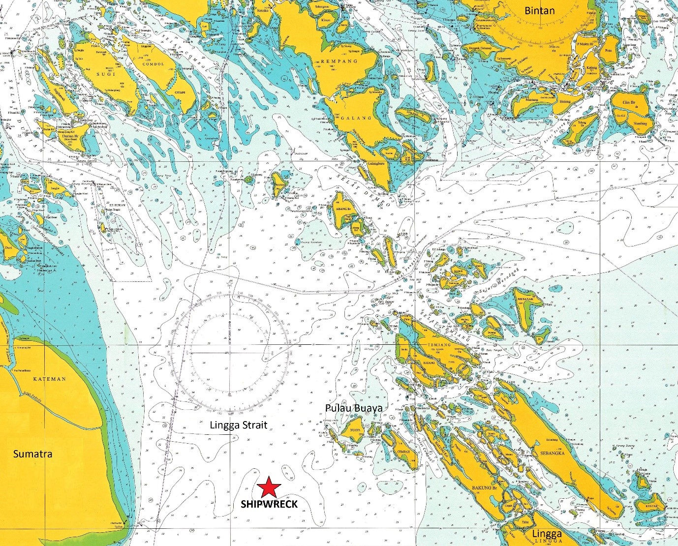 Shipwreck location between Sumatra and the Lingga Island group.