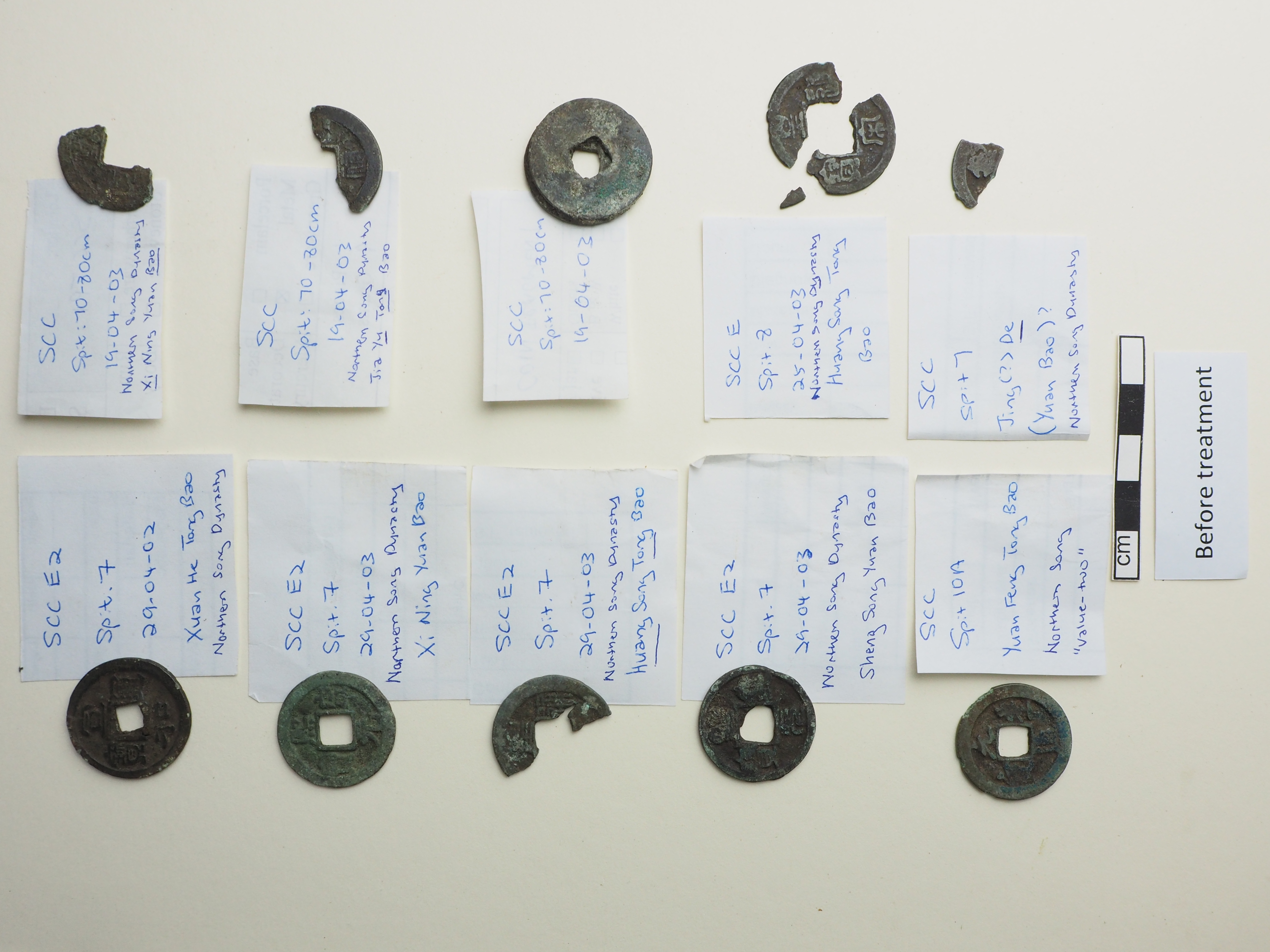 <strong>Plate 3</strong> Copper coins before treatment. Coins cleaned with brush and degreased with ethanol. Follow by a coating of microcrystalline wax.