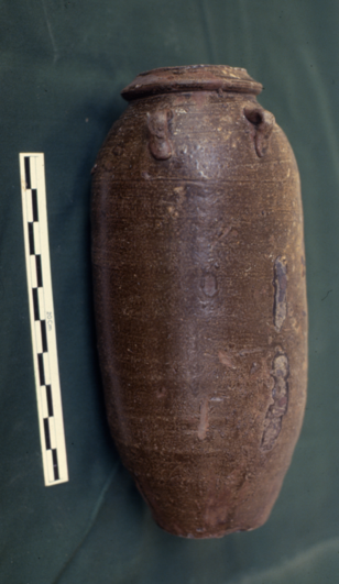 Purple stoneware jar in Museum Kambang Putih, Tuban, Indonesia