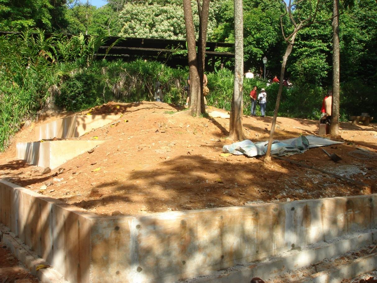 Figure 1. Fort Canning Spice Garden (FTCSG) Site Initial Assessment, 7 April, 2010. The roof of the Fort Canning Archaeological Dig site can be seen in the background