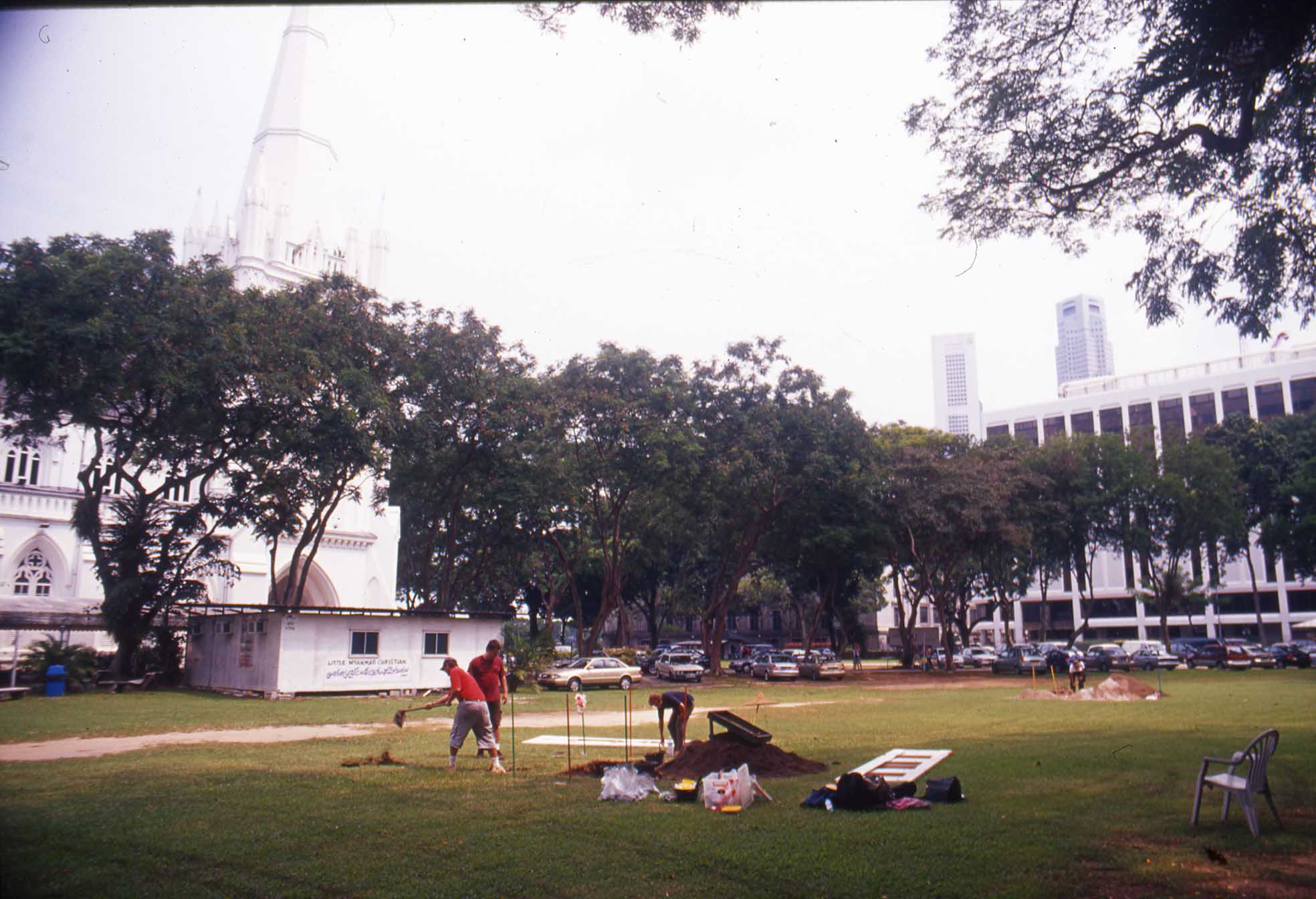 Figure 1: The archaeological team laying out and conducting a test unit excavation during the early phase of the excavation