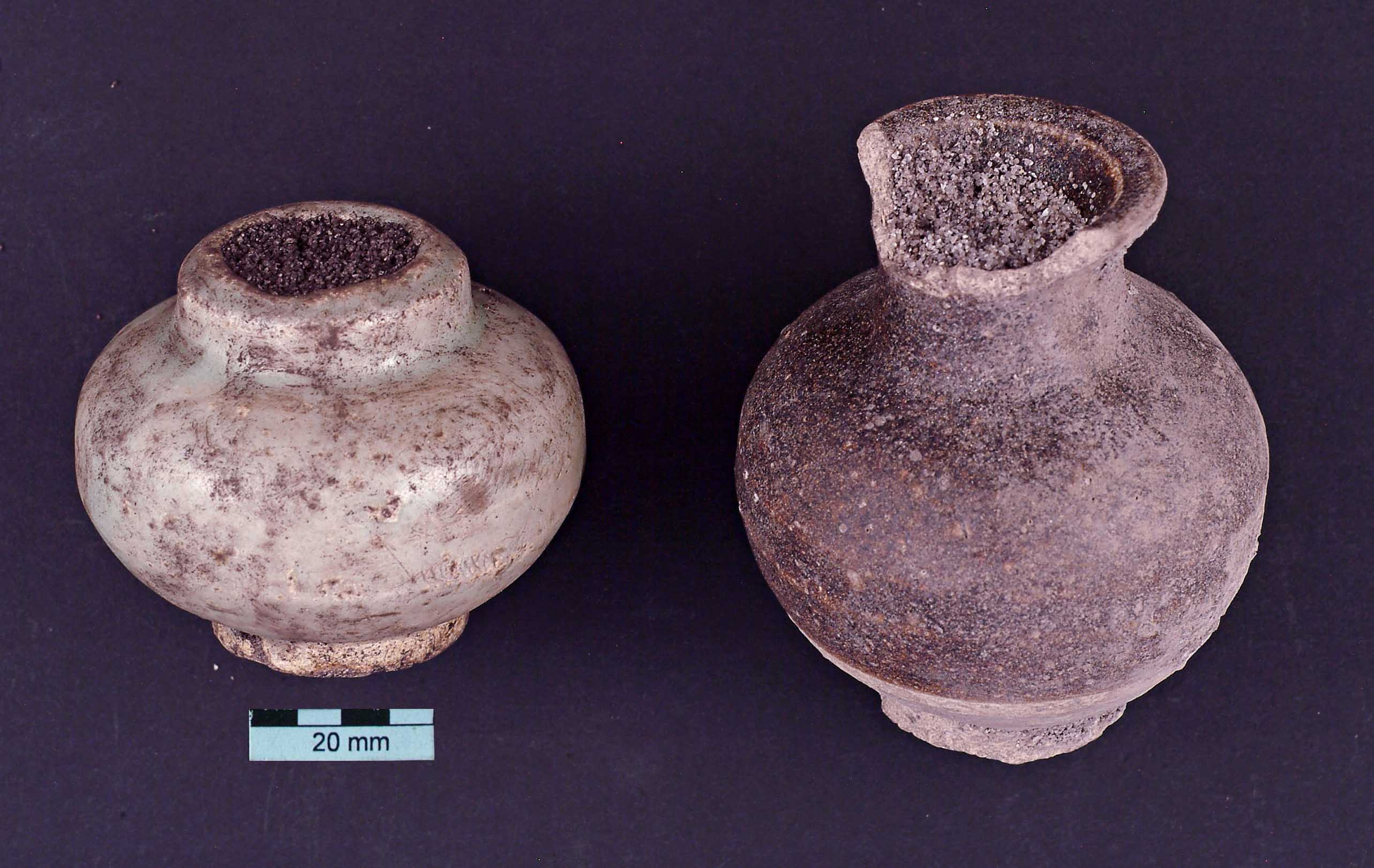Figure 14: a white porcelain jarlet and a brown-glazed stoneware jarlet representing two examples of intact artifacts excavated from the site