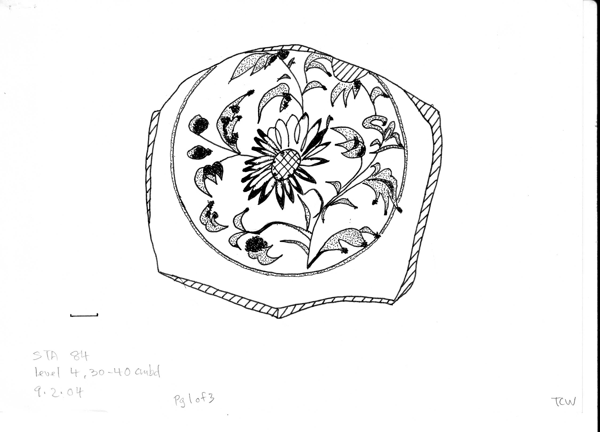 Figure 23: Blue and white porcelain base bearing Chrysanthemum design, Yuan 14th century