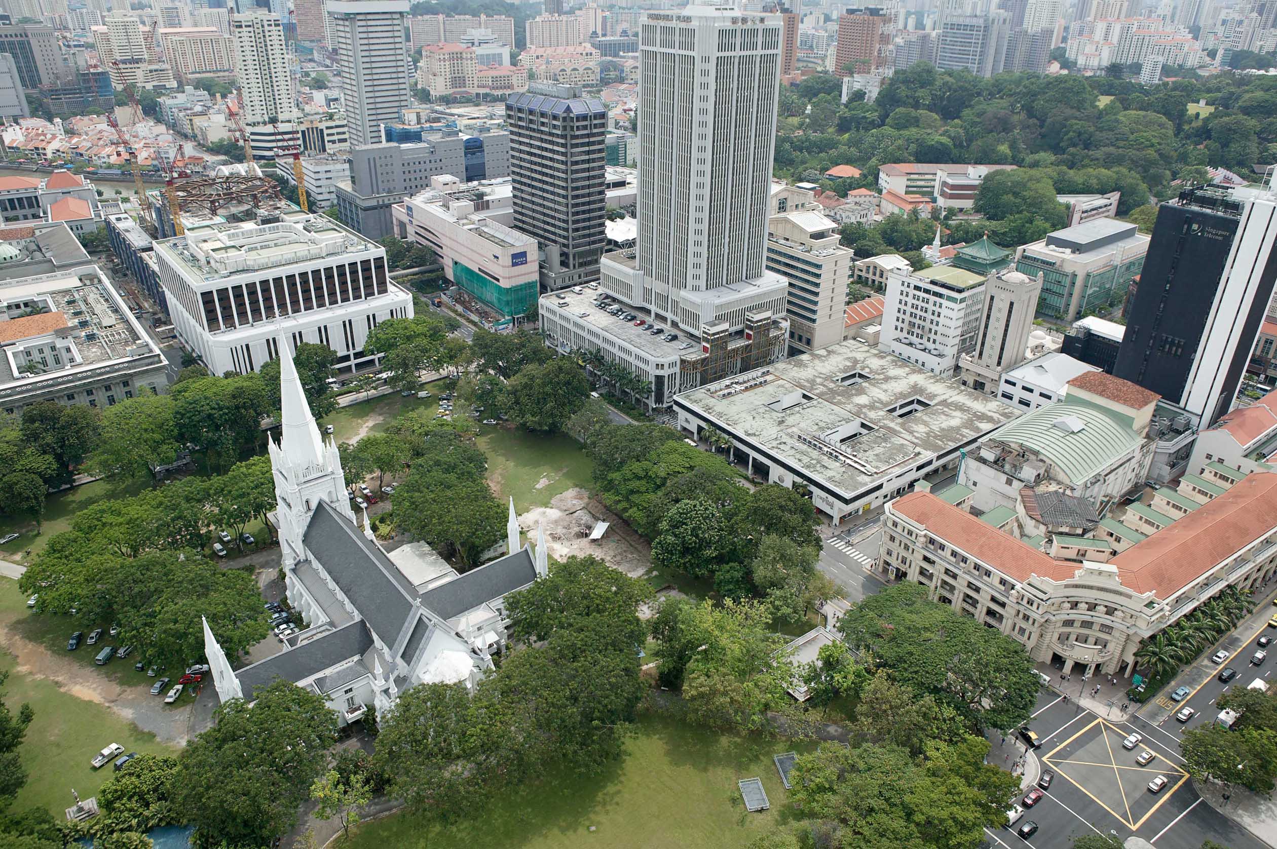 Figure 3: An aerial view of the St. Andrew’s Cathedral and the archaeological excavation on its west lawn